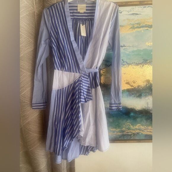 Maeve Anthropologie blue and white striped long sleeve short dress size 6 - Picture 14 of 15